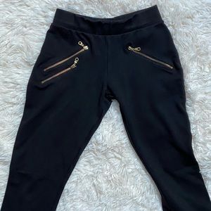 Black Leggings with Gold Zipper Details